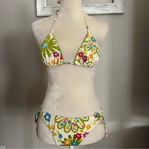 80s floral 2 piece bathing suit
